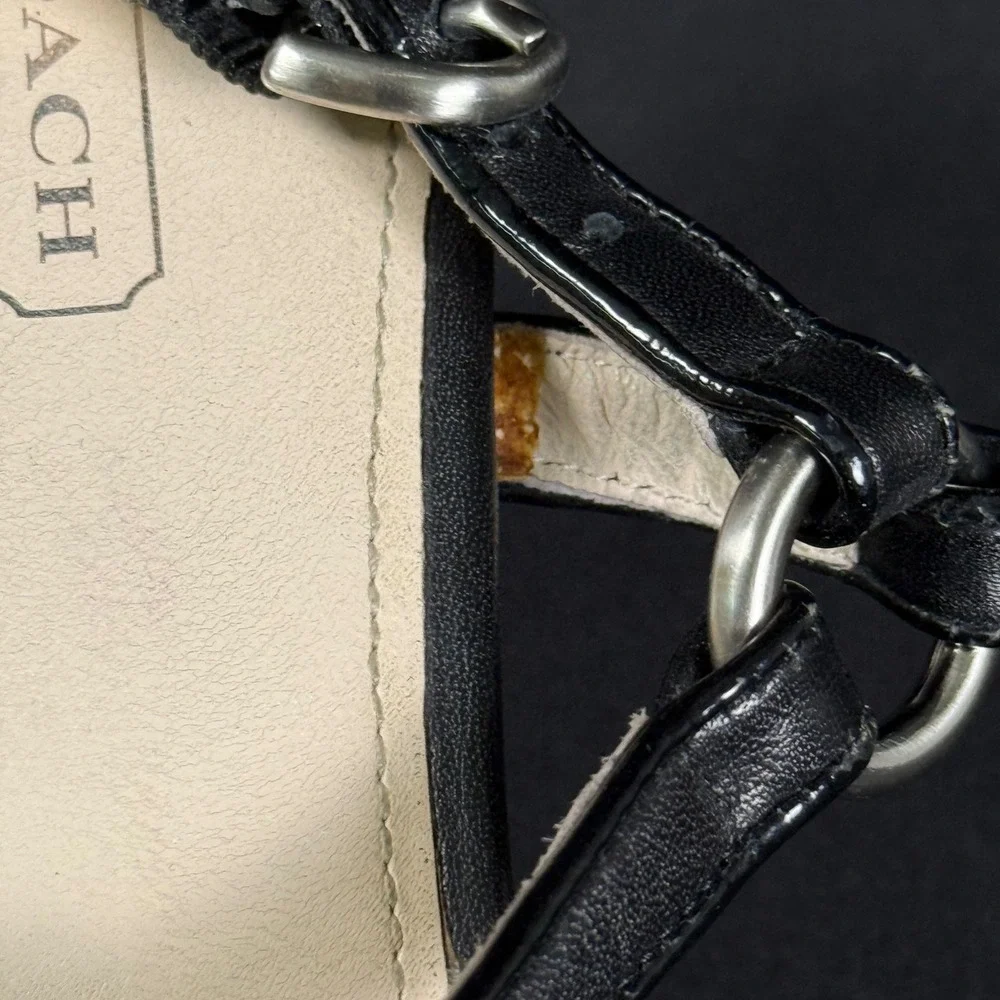 Coach Harper Wedge Sandals Black Calf Leather Studded Medallion Womens 10B A0216
